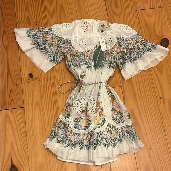 NWT Farm Rio for Anthropologie White Ruffled Smocked Mini Dress